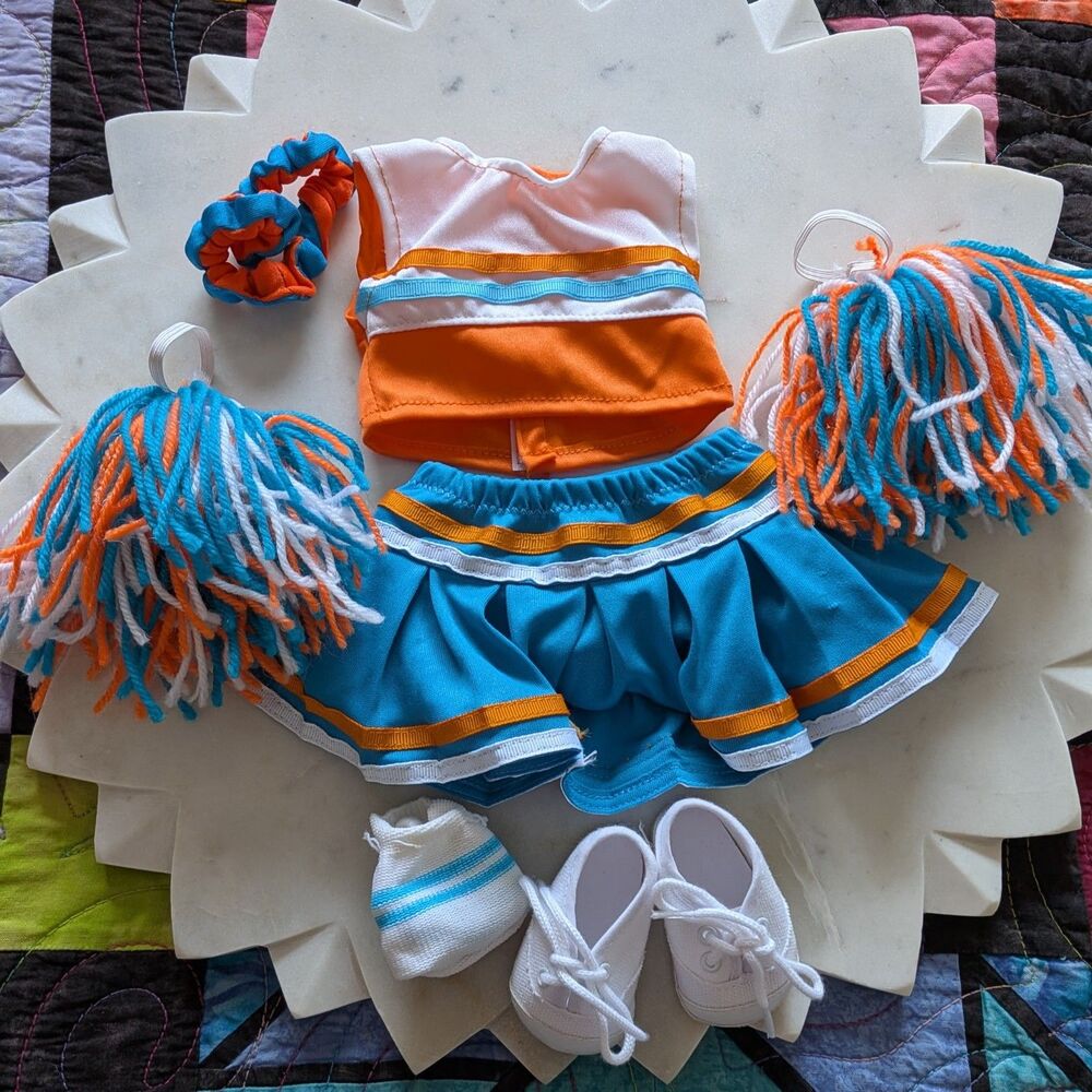 Cheerleader Doll Outfit - Blouse, Skirt, Headband, Pompons, Socks and Shoes